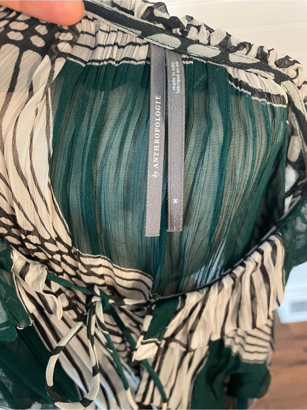 Anthropologie The Marais Printed Chiffon Maxi Dress Size Medium Green Black - Picture 9 of 10